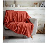 GC GAVENO CAVAILIA Teddy Sherpa Fleece Honeycomb Blanket Thermal Warm Waffle Throw Over Sofa Bed Travel Bedspread Pop Corn Blanket, 200 x 240 cm, Rust