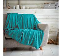 GC GAVENO CAVAILIA Waffle Popcorn King Throw - Soft Honeycomb Textured Blanket for Sofa and Bed | Lightweight, Fluffy and Easy Care Bedspread | Cosy, Warm Throw for All Seasons, Teal, 200x240 cm