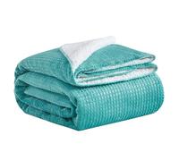 GC GAVENO CAVAILIA Thermal Warm Fluffy Geometric Throw Blanket For Sofa Bed Settee, Winter Thick Bed Blanket Throws, Fleece Embossed Check Blanket, 200x240 cm Teal