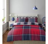 GC GAVENO CAVAILIA Check Duvet Cover, Printed Tartan Bedding Set King Size, Reversible Checked Quilt Cover With Pillow Cases, Red