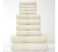 GC GAVENO CAVAILIA Towels Family Bale Set - 10 Piece 100% Egyptian Cotton, 4x Face 4x Hand 2x Bath Towel, Premium Quality Highly Water Absorbent Bathroom Accessories, Machine Washable, Cream