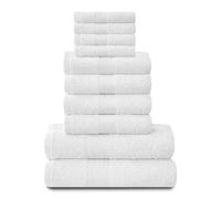 Lions Towels Family Bale Set - 10 Piece 100% Egyptian Cotton, 4x Face 4x Hand 2x Bath Towel, Premium Quality Highly Water Absorbent Bathroom Accessories, Machine Washable, White, 544777