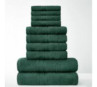 GC GAVENO CAVAILIA Towels Family Bale Set - 10 Piece 100% Egyptian Cotton, 4x Face 4x Hand 2x Bath Towel, Premium Quality Highly Water Absorbent Bathroom Accessories, Machine Washable, Dark Green