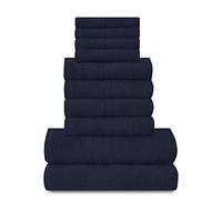 Lions Towels Family Bale Set - 10 Piece 100 Percent Egyptian Cotton, 4x Face 4x Hand 2x Bath Towel, Premium Quality Highly Water Absorbent Bathroom Accessories, Machine Washable, Navy Blue, 544722