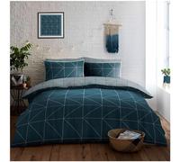 GC GAVENO CAVAILIA Triangle Geometric Double Bedding Set - 4 Piece - Reversible Duvet Cover, Fitted Sheet and Matching Pillowcases - Polycotton Fabric Complete Bed Set with Modern Abstract Design Teal
