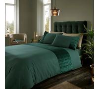 GC GAVENO CAVAILIA Velvet Duvet Cover - Velvet Panel Band Double Size Quilt Cover Sets With Pillow Cases - Fancy Washable Bed Cover Set - Easycare Thermal Bedding - Dark Green