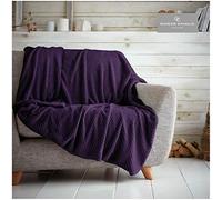 GC GAVENO CAVAILIA Waffle Popcorn Double Throw - Soft Honeycomb Textured Blanket for Sofa and Bed | Lightweight, Fluffy, Easy Care Bedspread | Cosy, Warm Throw for All Seasons, (150x200 cm) Purple