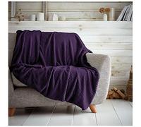 GC GAVENO CAVAILIA Waffle Popcorn King Throw - Soft Honeycomb Textured Blanket for Sofa and Bed | Lightweight, Fluffy and Easy Care Bedspread | Cosy, Warm Throw for All Seasons, Purple, 200x240 cm