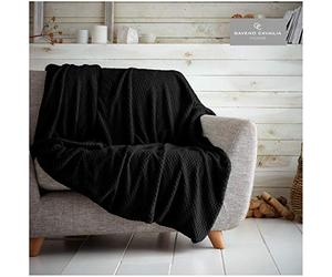 GC GAVENO CAVAILIA Waffle Popcorn King Throw Soft Honeycomb Textured Blanket for Sofa and Bed | Lightweight, Fluffy and Easy Care Bedspread | Cosy, Warm Throw for All Seasons, Black, 200x240 cm
