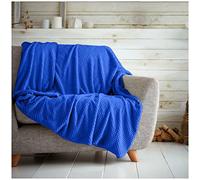 GC GAVENO CAVAILIA Waffle Popcorn King Throw - Soft Honeycomb Textured Blanket for Sofa | Lightweight, Fluffy and Easy Care Bedspread | Cosy, Warm Throw for All Seasons, Electric Blue, 200x240 cm