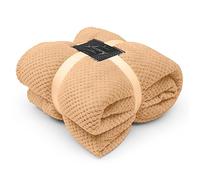GC GAVENO CAVAILIA Waffle Throws For Sofas, Lightweight Soft Sherpa Fleece Blanket For Bed Settee, Thermal Warm & Cosy Double Bed Blanket Throw, 150x200 Cm Peach
