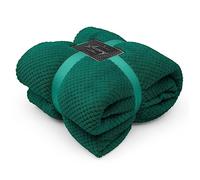 GC GAVENO CAVAILIA Waffle Throws For Sofas, Lightweight Soft Sherpa Fleece Blanket For Bed Settee, Thermal Warm & Cosy Double Bed Blanket Throw, 150x200 Cm Green