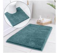 GC GAVENO CAVAILIA Zero Twist Bath Mat Set - Non Slip Rubber Bathroom Mats - Soft Absorbent Quick Dry Bathmat and Toilet Pedestal Mat for Bathroom Floor Use - 50x80 Cm - Teal