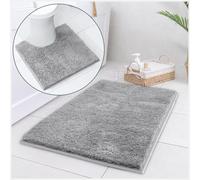 GC GAVENO CAVAILIA Zero Twist Bath Mat Set - Non Slip Rubber Bathroom Mats - Soft Absorbent Quick Dry Bathmat and Toilet Pedestal Mat for Bathroom Floor Use - 50x80 Cm - Grey