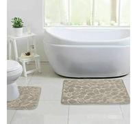 GC Pebbles Design Memory Foam 2pcs Bath & Pedestal Mat Sets Non Slip Water Absorbent Luxurious Designer Shiny Bathroom Rugs (Cream)