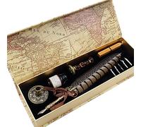 GC QUILL Antique Quill Pen Unique Half-Patterned Feather Pen Set with 6 Nibs 1 Bottle of Ink 1 Seal Stamp 1 Pen Holder 1 Sealing Wax LL-149