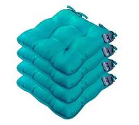 GC Set of 4 Seat Cushions With Ties Luxurious Padded Quilted Seat Cushions For Indoor Outdoor Garden Patio Kitchen & Office Chairs (Teal)