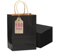 Gcardist 100-Packs Black Gift Bags with Handles 11"x5"x8" Medium Size Kraft Present Paper Bags(27x20x12cm)