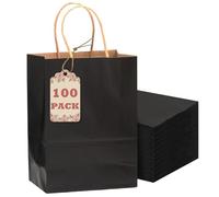 Gcardist 100-Packs Black Gift Bags with Handles 8.3"x3"x 6"inch Small Size Kraft Present Paper Bags (15x8x21cm)