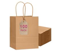 Gcardist 100-Packs Brown Gift Bags with Handles 11"x5"x8" Medium Size Kraft Present Paper Bags(27x20x12cm)