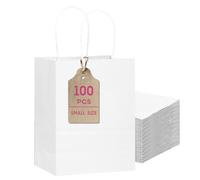 Gcardist 100-Packs White Gift Bags with Handles 8.3"x3"x 6"inch Small Size Present Paper Bags (15x8x21cm)