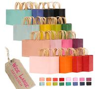 Gcardist 100Pcs Paper Gift Bags with Handles - 12.6"x4.3"x10" Kraft Wide Large Party Bags - 16 Solid Colors