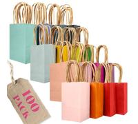 Gcardist 100Pcs Paper Gift Bags with Handles - 4.5"×2.5"×6" Kraft Mini Party Bags - 16 Solid Colors