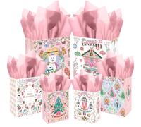 Gcardist 10PCS Christmas WhiteBags with Pink Polar Bear Design(2PCS Large 5.5"x10.2"x13", 4PCS Medium 4.3"x 7.7"x 9.6", 4PCS Small 2.4"x 4.7"x 6.3", 30PCS Tissue Paper included)