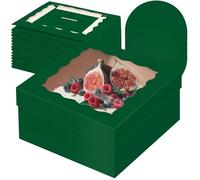 Gcardist 12x12x6 Inch Cake Box, 5 Sets Deep Green Cake Box with Window & 5 Sets 12 Inch Deep Green Cake Round Boards, Cake Containers(30.5x30.5x15.2cm)