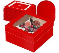 Gcardist 12x12x6 Inch Cake Box, 5 Sets Red Cake Box with Window & 5 Sets 12 Inch Red Cake Round Boards, Cake Containers(30.5x30.5x15.2cm)