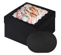 Gcardist 12x12x8 Inch Cake Box, 5 Sets Black Cake Box with Window ＆ 5 Sets 12 Inch Black Cake Round Boards, Cake Containers(30.5x30.5x20.3cm)