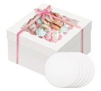 Gcardist 12x12x8 Inch Cake Box, 5 Sets White Cake Box with Window ＆ 5 Sets 12 Inch White Cake Round Boards, Cake Containers(30.5x30.5x20.3cm)