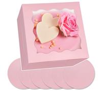 Gcardist 15.24 x 15.24 x 12.7 cm Cake Box, 5 Sets Pink Cake Box with Window & 5 Sets 15.24 cm Pink Cake Round Boards, 15.24 cm Cake Containers (6 x 6 x 5 Inches)