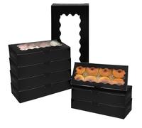 Gcardist 15 Packs Black Cookie Box with Window 30.5x14x6.4cm Two Uses Pastry Biscuit Bakery Box For Packaging (12x5.5x2.5 inch)
