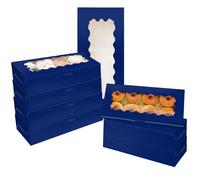 Gcardist 15 Packs Deep Blue Cookie Box with Window 30.5x14x6.4cm Two Uses Pastry Biscuit Bakery Box For Packaging (12x5.5x2.5 inch)