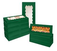 Gcardist 15 Packs Deep Green Cookie Box with Window 30.5x14x6.4cm Two Uses Pastry Biscuit Bakery Box For Packaging (12x5.5x2.5 inch)