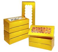 Gcardist 15 Packs Gold Cookie Box with Window 30.5x14x6.4cm Two Uses Pastry Biscuit Bakery Box For Packaging (12x5.5x2.5 inch)