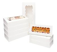 Gcardist 15 Packs White Cookie Box with Window 30.5x14x6.4cm Two Uses Pastry Biscuit Bakery Box For Packaging (12x5.5x2.5 inch)