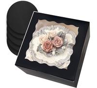 Gcardist 20.3 x 20.3 x 12.7 cm Cake Box, 5 Sets White Cake Box with Window & 5 Sets 20.3 cm Black Cake Round Boards, 20.3 cm Cake Containers