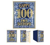 Gcardist 2025 100th Birthday Greeting Card, 100 Year Old Birthday Gift Card,Memory Back In 1925,Vintage Blue Gold(10x8.3Inch, Envelope)