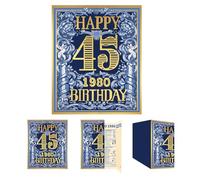Gcardist 2025 45th Birthday Greeting Card, 45 Year Old Birthday Gift Card,Memory Back In 1980,Vintage Blue Gold(10x8.3Inch, Envelope)
