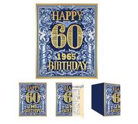 Gcardist 2025 60th Birthday Greeting Card, 60 Year Old Birthday Gift Card,Memory Back In 1965,Vintage Blue Gold(10x8.3Inch, Envelope)