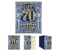 Gcardist 2025 70th Birthday Greeting Card, 70 Year Old Birthday Gift Card,Memory Back In 1955,Vintage Blue Gold(10x8.3Inch, Envelope)