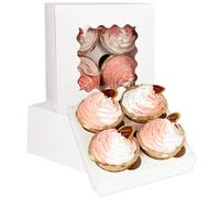Gcardist 25 Packs Auto-pop Up 4 Cupcake Boxes with Window White Cupcake Box 16x16x7.6cm Bakery Boxes For Cupcakes Carrier, Cupcake Containers (6.3x6.3x3 inch)