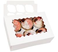 Gcardist 25 Packs Auto-pop Up 6 Cupcake Boxes with Window White Cupcake Box 23.87x15.49x7.62cm Bakery Boxes For Cupcakes Carrier, Cupcake Containers (9.4x6.1x3 inch)