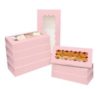 Gcardist 6 Packs Pink Cookie Box with Window 30.5x14x6.4cm Two Uses Pastry Biscuit Bakery Box For Packaging
