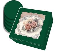 Gcardist 8x8x5 Inch Cake Box, 5 Sets Deep Green Cake Box with Window & 5 Sets 8 Inch Deep Green Cake Round Boards, Cake Containers(20.3x20.3x13cm)