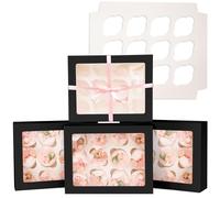 Gcardist Auto-pop Up 12 Cupcake Boxes with Window Black 12 Packs Cupcake Box 33x25.4x9cm Bakery Boxes For Cupcakes Carrier, Cupcake Containers (13x10x3.5 inch)
