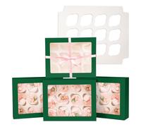 Gcardist Auto-pop Up 12 Cupcake Boxes with Window Deep Green 6 Packs Cupcake Box 33x25.4x9cm Bakery Boxes For Cupcakes Carrier, Cupcake Containers