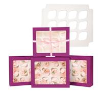 Gcardist Auto-pop Up 12 Cupcake Boxes with Window Deep Purple 6 Packs Cupcake Box 33x25.4x9cm Bakery Boxes For Cupcakes Carrier, Cupcake Containers